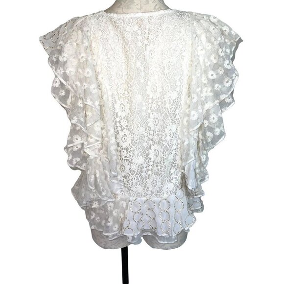 Verb By Pallavi Singhee Allyson Lace Blouse Womens Size Large L Ruffled White - Picture 3 of 11